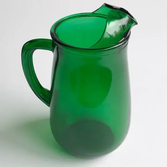 Vintage MCM Anchor Hocking Emerald Green Glass Water Pitcher 5 Cup Juice Drink - Picture 14 of 15